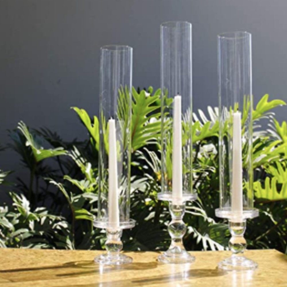 NIB 2pc set Open Ended Glass Hurricane Candleholder Tube Shade  (H:14" D:2.5")